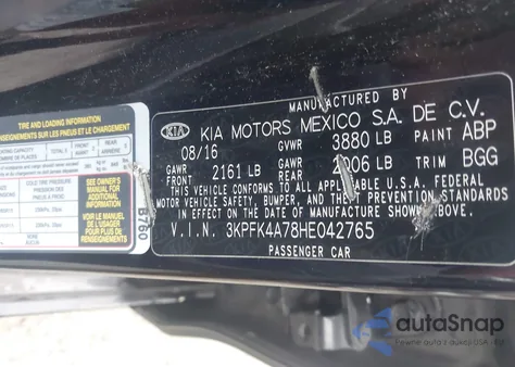 2017 Kia Forte Lx from USA, damaged, VIN 3KPFK4A78HE042765